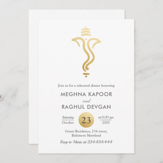 Indianer | Imitats Gold Fossil Ganesha Probe Abend Einladung (Vorne/Hinten)