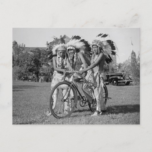 Indianer mit Fahrrad 1938 Postkarte (Vorderseite)