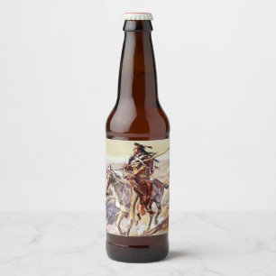 „Indianer mit Speer“ Cowboy-Kunst von Charles Russ Bierflaschenetikett