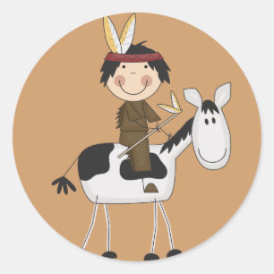 Indianer über Pferdeschirme und Geschenke Runder Aufkleber