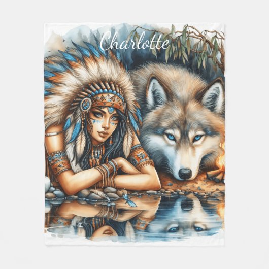 Indianer und ihr Wolfskamerad Fleecedecke (Vorderseite)