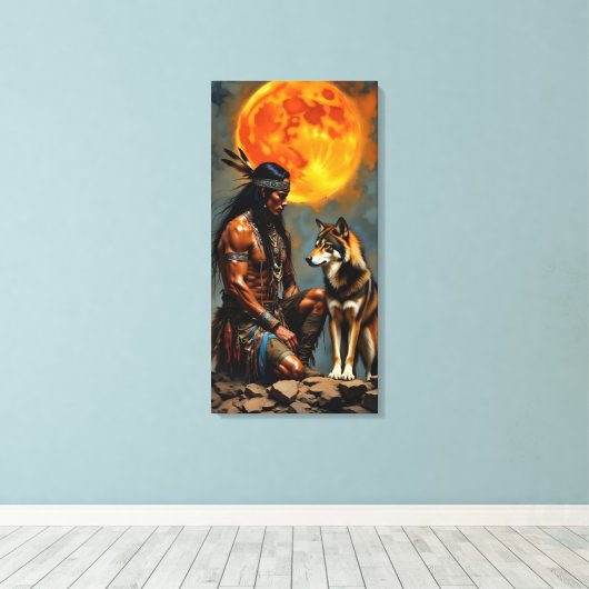 Indianer und Wolf Leinwanddruck (Insitu (Holzboden))