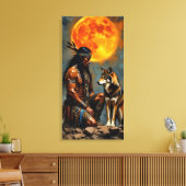 Indianer und Wolf Leinwanddruck (Insitu (Wohnzimmer))