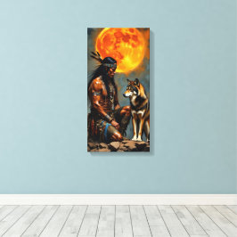 Indianer und Wolf Leinwanddruck