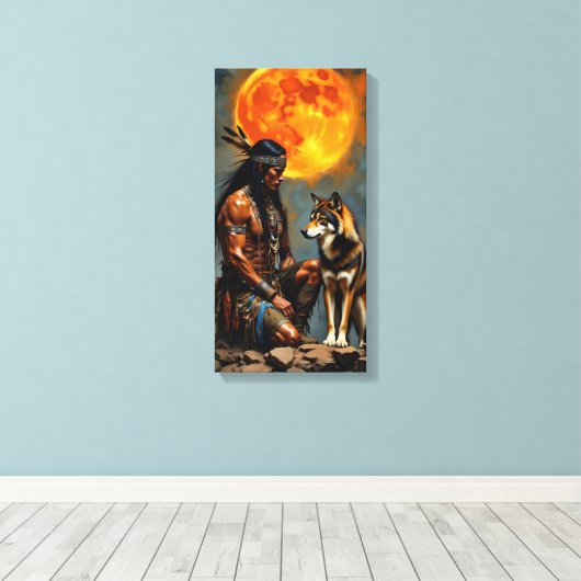 Indianer und Wolf Leinwanddruck (Insitu (Holzboden))