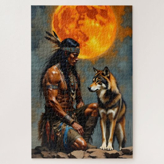 Indianer und Wolf Puzzle (Vertikal)