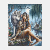 Indianer und Wolf teilen Mondlicht Fleecedecke (Vorderseite)