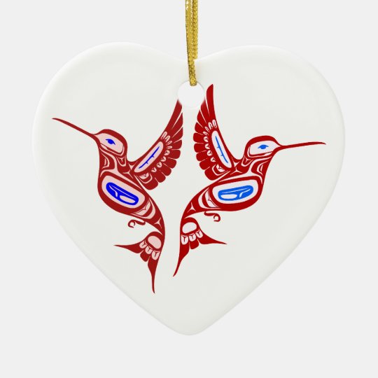 Indianer Vögel Native American birds Keramik Herz-Ornament