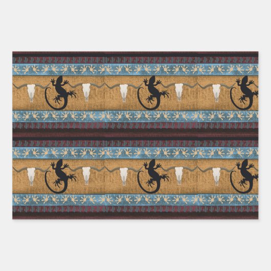 Indianeramerikaner Gecko, Buffalo und Owl Geschenkpapier Set (Vorderseite)