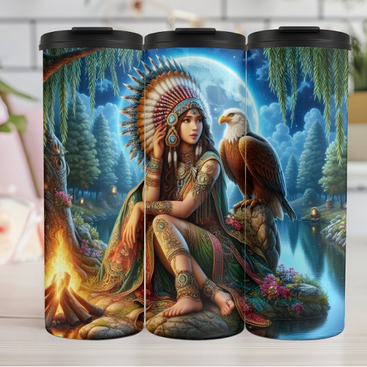 Indianeramerikaner Moonlit Maiden und Guardian Eag Thermosbecher