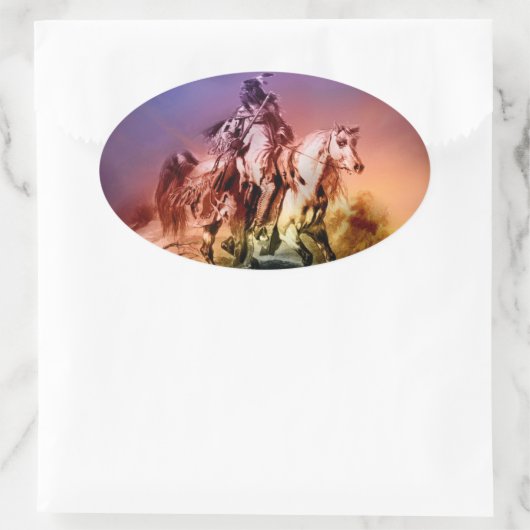 Indianeramerikaner Ovaler Aufkleber (Tasche)