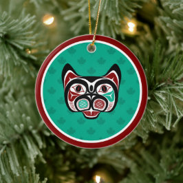 Indianeramerikaner Red Black Green Haida Art Kitty Keramik Ornament