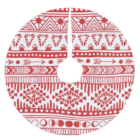 Indianeramerikaner: Red Ink Doodle. Polyester Weihnachtsbaumdecke (Vorderseite)
