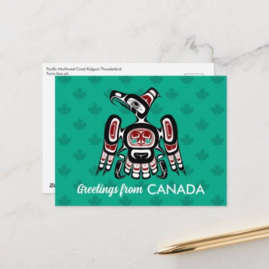 Indianeramerikaner Roter Kaigani Thunderbird Postkarte (Vorderseite/Rückseite Beispiel)