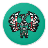 Indianeramerikaner Roter Schwarz-weiß Haida Thunde Keramikknauf (Vorderseite)