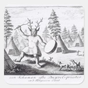 Indianeramerikaner Shaman Quadratischer Aufkleber