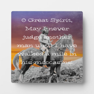 Indianeramerikaner "Walk a meile in seinen Moccasi Fotoplatte