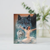 Indianeramerikaner, Wolf und Dreamcatcher Postkarte (Stehend Vorderseite)