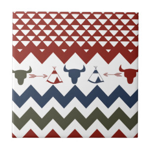 Indianeramerikanisches Rotes Blau Zickzack Tipi Sk Fliese