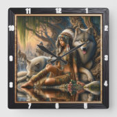 Indianerberuf: Waldbodenträume Abend Quadratische Wanduhr (Vorderseite)