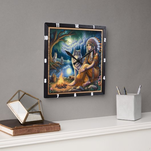 Indianerblut: Teichlilien-Morgenlicht Quadratische Wanduhr (Büro)