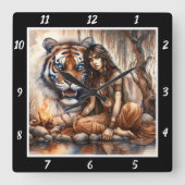 Indianerdämmerung: Tigeraugenwald Quadratische Wanduhr (Vorderseite)