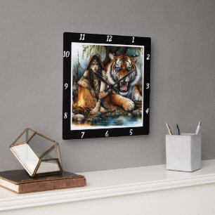 Indianerfriedenheit: Tigertraum-Sternenhimmel-Kief Quadratische Wanduhr