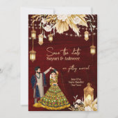 Indianergold-Tanzpärchen Save the Date Einladung (Vorderseite)