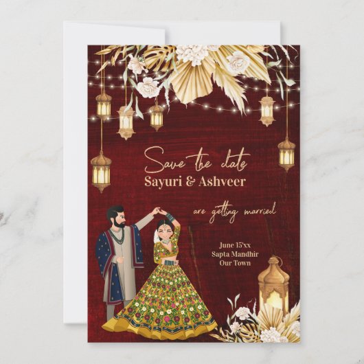 Indianergold-Tanzpärchen Save the Date Einladung (Vorderseite)