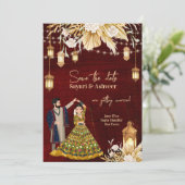 Indianergold-Tanzpärchen Save the Date Einladung (Stehend Vorderseite)