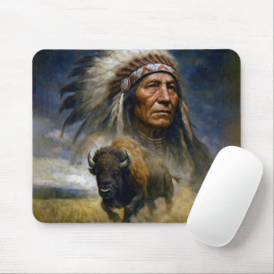 Indianerhäuptling mit anstürmendem Büffel Mousepad