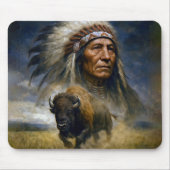 Indianerhäuptling mit anstürmendem Büffel Mousepad (Vorne)