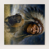 Indianerhäuptling mit anstürmendem Büffel Puzzle (Horizontal)