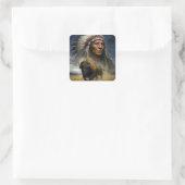 Indianerhäuptling mit anstürmendem Büffel Quadratischer Aufkleber (Tasche)