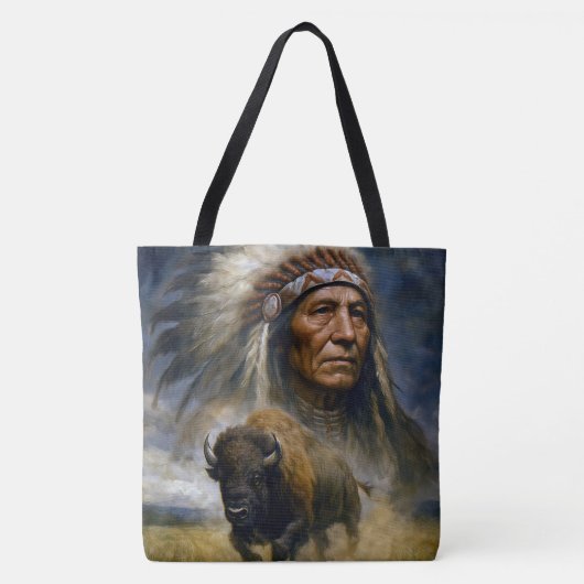 Indianerhäuptling mit anstürmendem Büffel Tasche (Vorderseite)