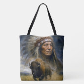 Indianerhäuptling mit anstürmendem Büffel Tasche (Rückseite)