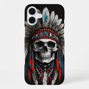 Indianerhäuptlingsschädel mit Kopfschmuck iPhone 16 Plus Hülle