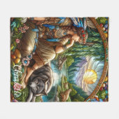 Indianerin, die friedlich mit einem Wolf Erholunge Fleecedecke (Vorderseite (Horizontal))