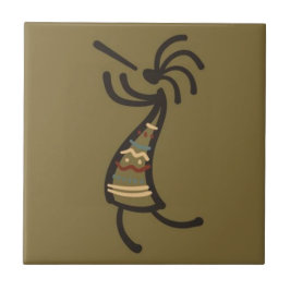 Indianerin Kokopelli Dancer Brown Green Fliese