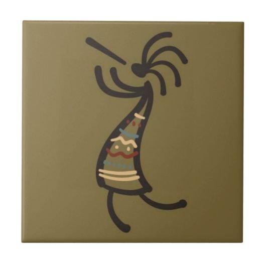Indianerin Kokopelli Dancer Brown Green Fliese (Vorderseite)