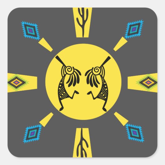 Indianerin Kokopelli Sun Southwestern Quadratischer Aufkleber (Vorderseite)