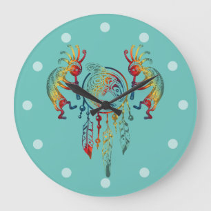 Indianerin Kokopelli Whale Dreamcatcher 1 Große Wanduhr
