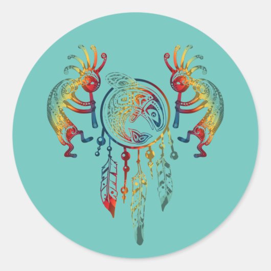 Indianerin Kokopelli Whale Dreamcatcher 1 Runder Aufkleber (Vorderseite)