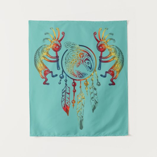 Indianerin Kokopelli Whale Dreamcatcher 1 Wandteppich (Vorderseite)