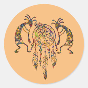 Indianerin Kokopelli Whale Dreamcatcher 2 Runder Aufkleber