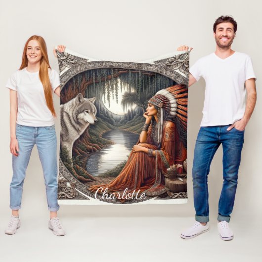Indianerin mit einem Wolf am Fluss Fleecedecke (Beispiel)