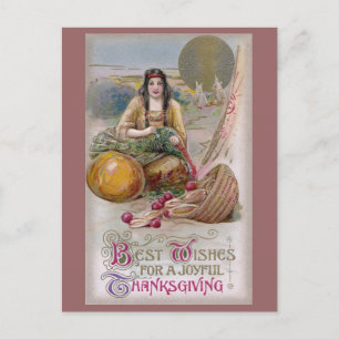 Indianerin mit Truthahn Vintage Thanksgiving Feiertagspostkarte