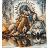 Indianerin und Wolf im Indischen Ozean Duschvorhang (Vorderseite)