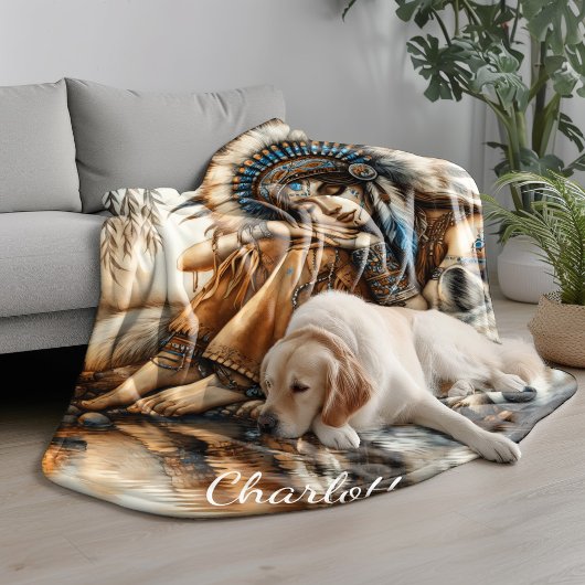 Indianerin und Wolf im Indischen Ozean Fleecedecke