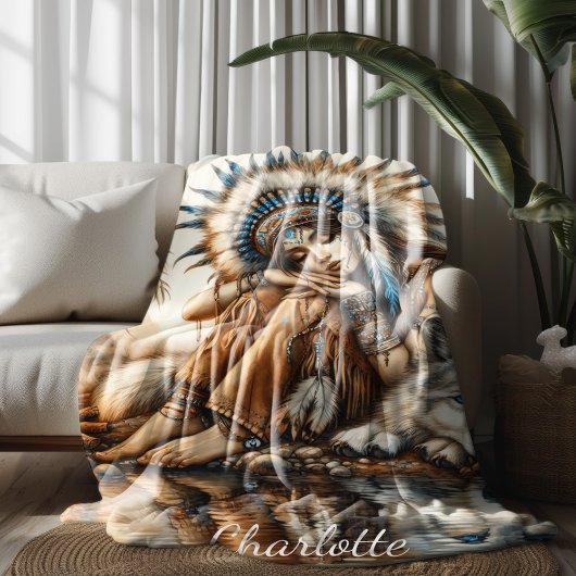 Indianerin und Wolf im Indischen Ozean Fleecedecke